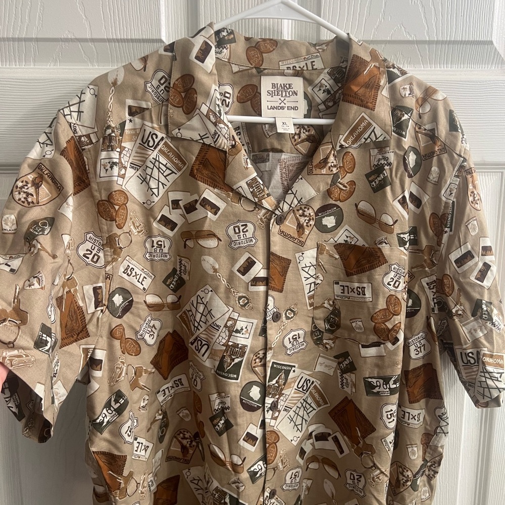 Blake Shelton X Lands' End Collab Men's Tan Americana Button Up Shirt Size XL